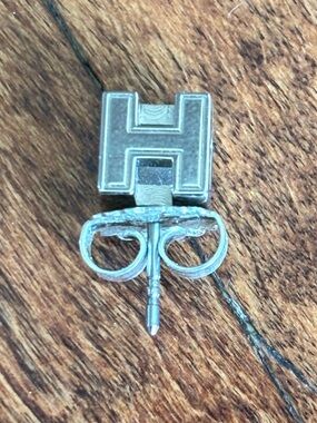 Vintage Hermes. Single Teal Enamel Stud.